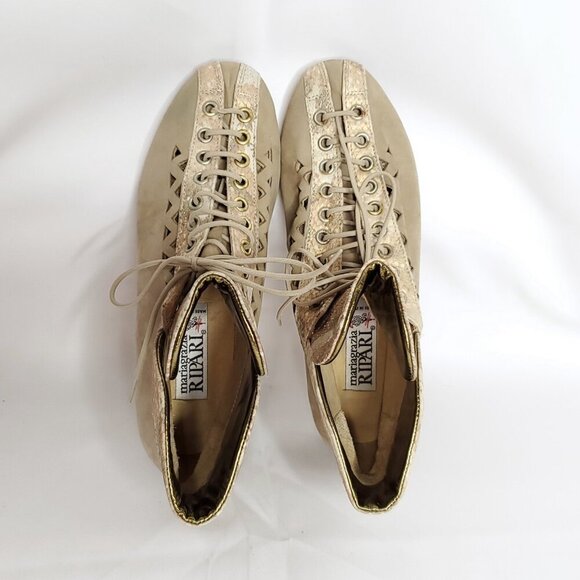 Mariagrazia Ripari Flats Shoes 7.5 Ankle Lace Up Cutouts Reptile Beige Tan Boho - Picture 6 of 9